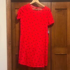 Disney Minnie Mouse Bow Print Red Dress Womens Size XS NWT